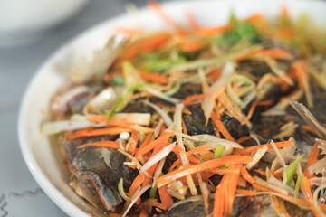 fish and vegetable in plate