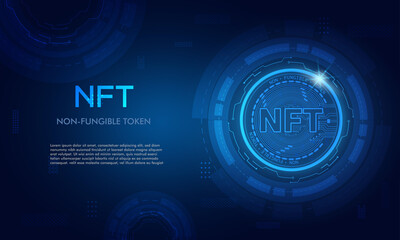 Non-fungible token (NFT) coin.Bluie abstract technology background.