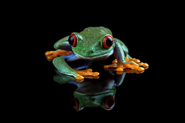 Red-eyed tree frog closeup on black bacground, Red-eyed tree frog (Agalychnis callidryas) closeup 