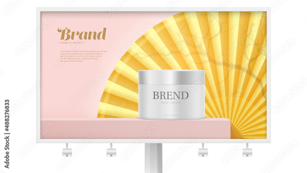 Poster studio background with asian fan and tree branch shadow for product display.