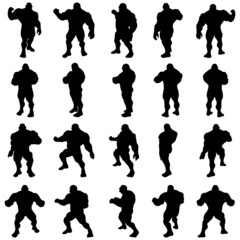 360 rotation big muscular man silhouette standing posing