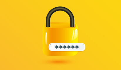 Password protected icon on yellow backround. Security sign or symbol design for mobile applications and website concept 3d vector illustration