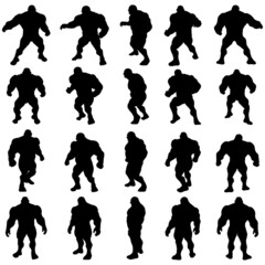 360 rotations silhouette of big muscular man standing bent over