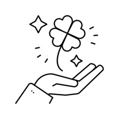 clover for luck holding hand lotto line icon vector illustration