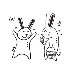 hand drawn doodle bunny rabbit and easter egg illustration vector isolated