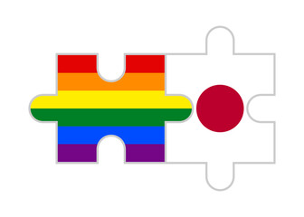 puzzle pieces of rainbow and japan flags. vector illustration isolated on white background