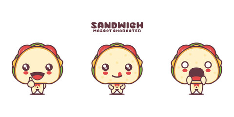 cute sandwich cartoon mascot, with different expressions
