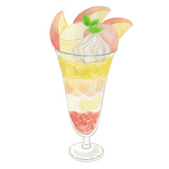 桃のパフェの水彩イラスト