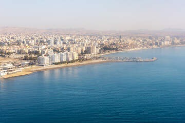 Air view of the city of Ayia NAPA, Cyprus.  Resort Mediterranean coastal.