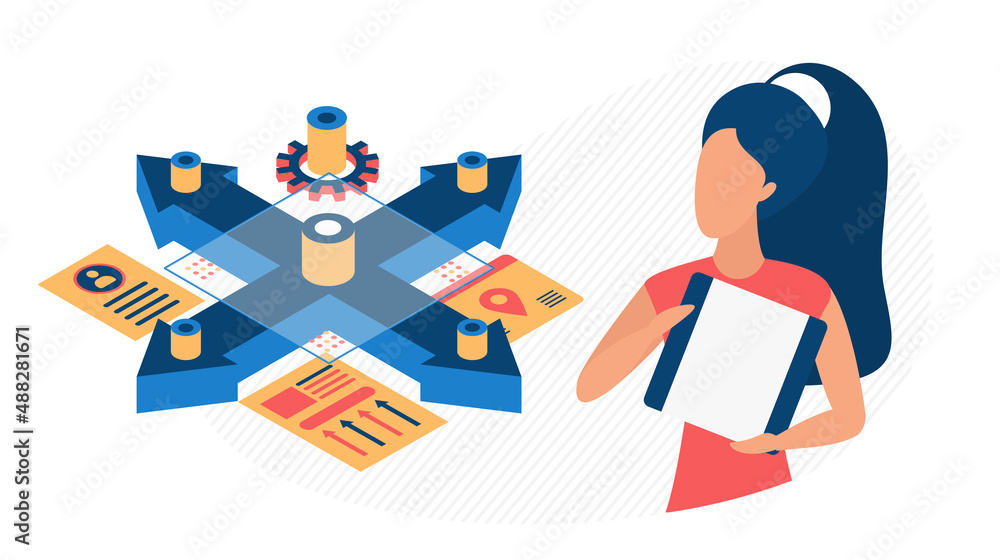 Poster blockchain architecture working system technology. digital trading and exchanging cryptocurrency pla