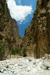 Samaria Gorge with stony bottom in Crete, Greece