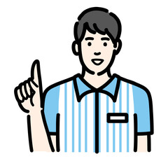 笑顔で提案をしているコンビニ店員の男性
