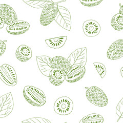 Fototapeta premium noni fruit seamless pattern hand drawn doodle. vector, minimalism, scandinavian, monochrome, sketch. wallpaper, textile, wrapping paper, background. superfood, food.