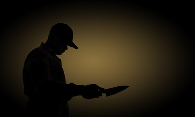 Criminals in long sleeves in caps holding bloody knife are brutally assaulting victims on...