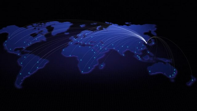 Global connectivity from Seoul, South Korea to other major cities around the world. Technology and network connection, trading and traveling concept. World map element of this clip furnished by NASA