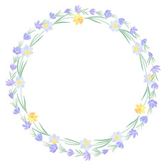 Fototapeta na wymiar Wreath of crocus and daffodil flowers