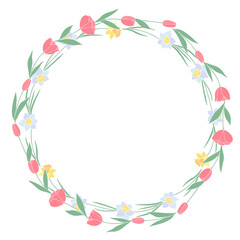 Frame of tulip and daffodil flowers
