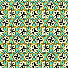 コンパスローズをベースにした エスニックな幾何学模様パターン シームレス リピータブル ベクターイラスト