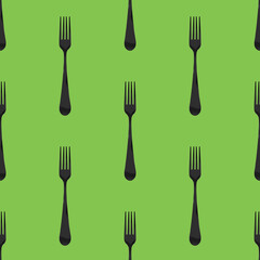 Seamless pattern. Fork top view on pea background. Template for applying to surface. Flat lay. 3D image. 3D rendering.