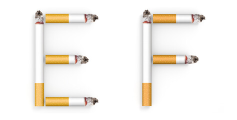 Alphabet made from Cigarette isolated on white background. 3d letter. 3d illustration.