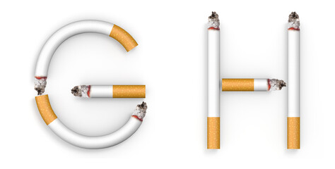 Alphabet made from Cigarette isolated on white background. 3d letter. 3d illustration.