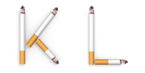 Alphabet made from Cigarette isolated on white background. 3d letter. 3d illustration.