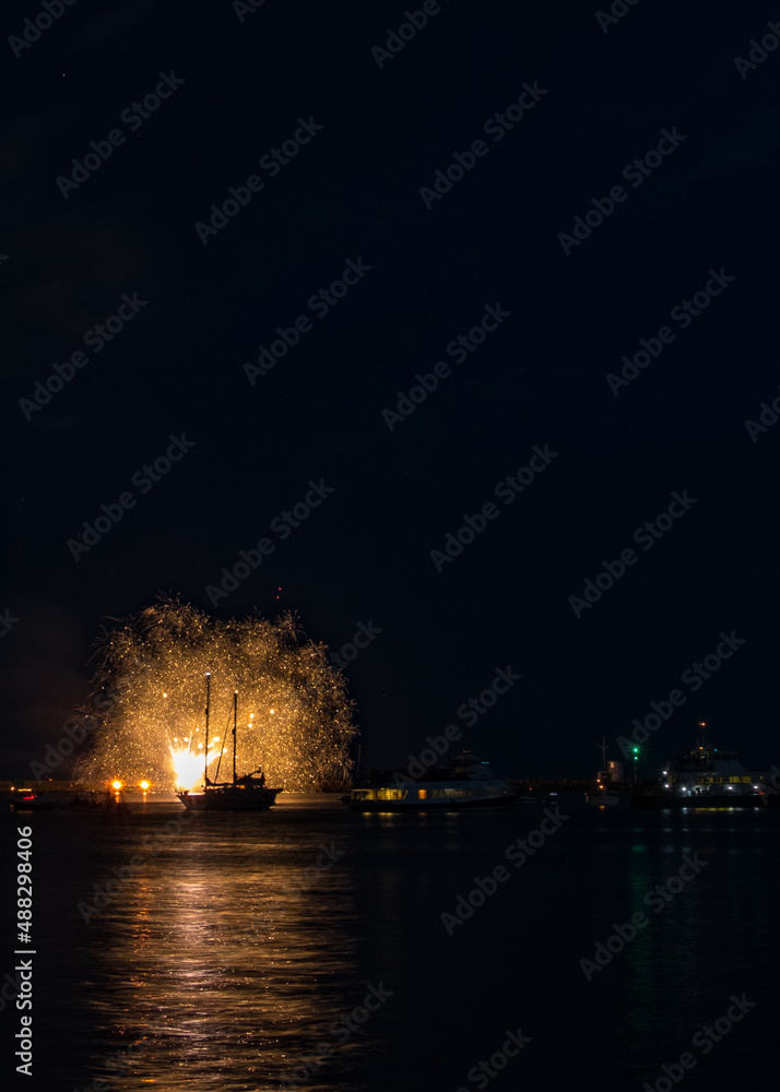 Sticker Vertical of the firework over the harbor at Plymouth at British Firework Championship