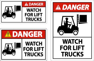 Obraz premium Danger Watch For Lift Trucks Sign On White Background