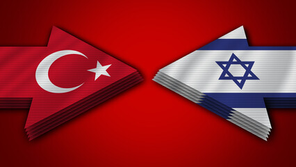 Israel vs Turkey Turkish Arrow Flags – 3D Illustration