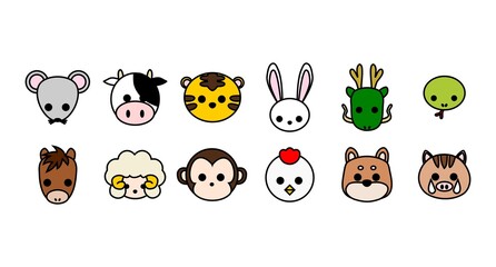 十二支の顔イラスト素材　年賀状素材