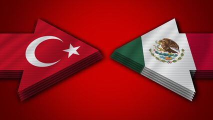 Mexico vs Turkey Turkish Arrow Flags – 3D Illustration