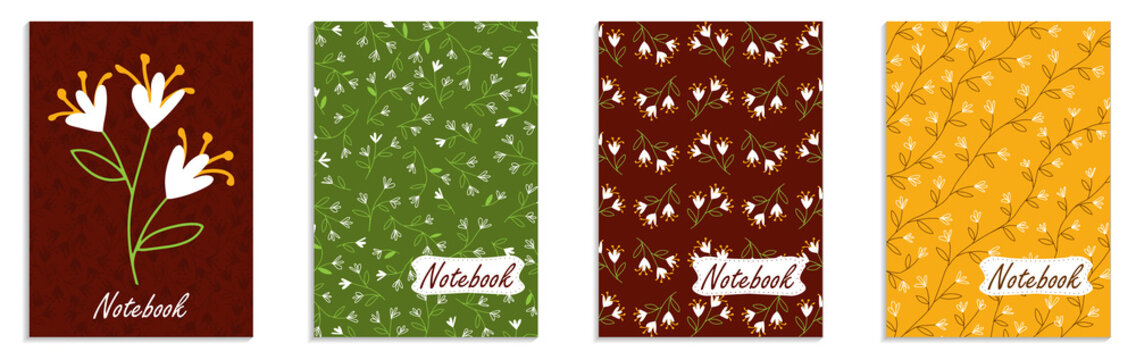 Notebook. Cover Design For Planner, Diary, Recipe Book. Hand Drawn Floral Pattern. Vector Illustration.