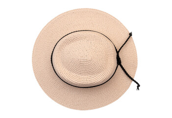 Woman's straw beach hat isolated on white.