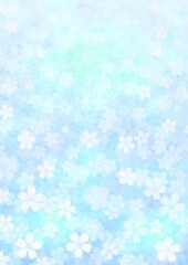 一面に花が咲く水色の背景イラスト