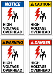 Danger High Voltage Overhead Sign On White Background