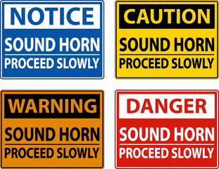 Caution Sound Horn Proceed Slowly Sign On White Background