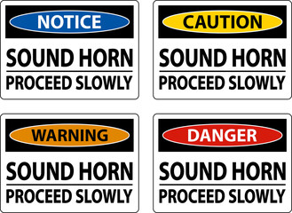 Caution Sound Horn Proceed Slowly Sign On White Background