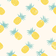 Seamless pattern fresh cute pineapple fruits with bright yellow summer colorful tropical on white background. Modern trendy design illustration for textile print, wallpaper, and card.