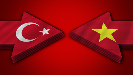 Vietnam vs Turkey Turkish Arrow Flags – 3D Illustration