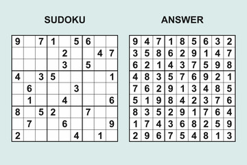 Vector sudoku with answer 455. Puzzle game with numbers.
