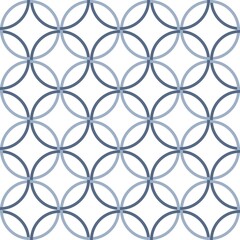Fototapeta premium Blue seamless repeat pattern of overlapping outlined circles. White background. Texture to use for backdrops, montage, invitation, greeting cards, posters, wrapping paper, scrapbooking or banners.