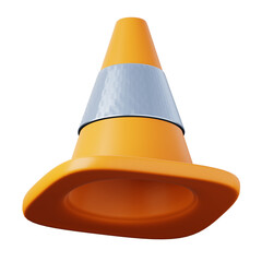 Orange road safety plastic cone high quality 3D render illustration icon.