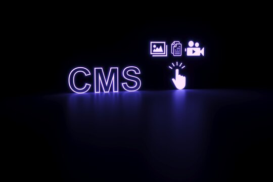 CMS neon concept self illumination background 3D illustration