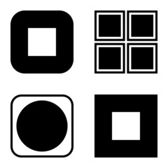 Square Flat Icon Set Isolated On White Background