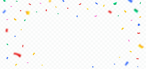Colorful confetti and tinsel explosion frame illustration on a transparent background. Carnival elements vector for a birthday celebration background. Multicolor confetti and tinsel frame vector.