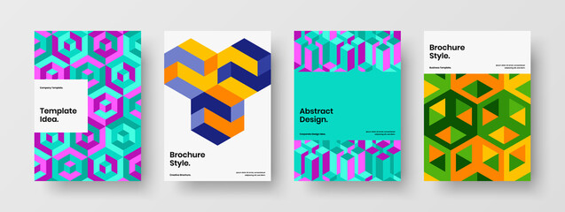 Minimalistic geometric tiles front page illustration composition. Multicolored leaflet vector design layout bundle.