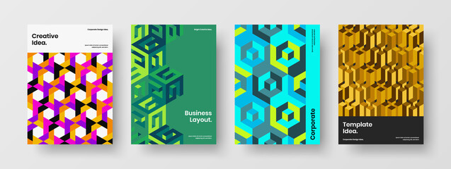 Naklejka premium Modern mosaic pattern magazine cover concept set. Clean banner A4 vector design layout collection.