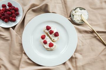 aesthetic breakfast camembert, cream cheese and raspberries