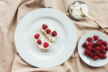 aesthetic breakfast camembert, cream cheese and raspberries