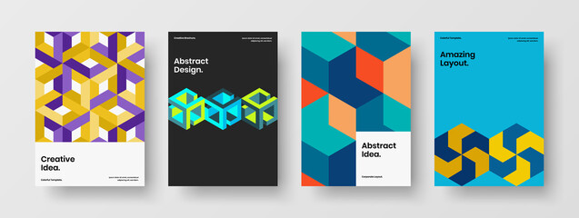 Fototapeta premium Vivid corporate cover design vector concept set. Fresh mosaic tiles front page illustration bundle.